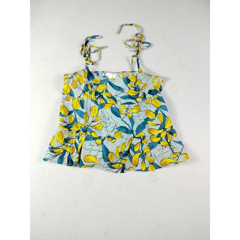 Mine Top Women's Medium Yellow Blue White Babydoll Floral Classiccore Cropped